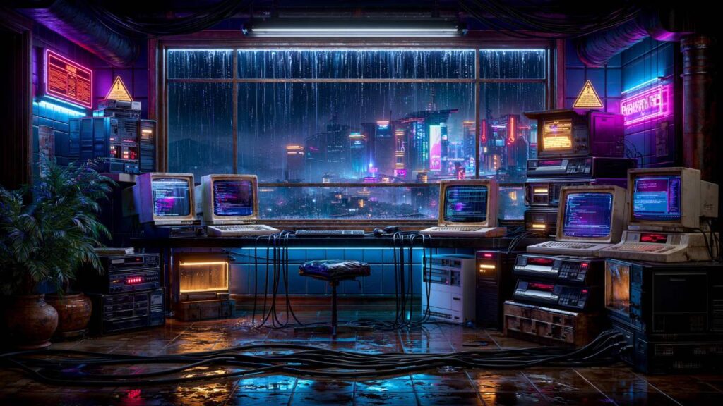 Machine Haunted Cyberpunk Room After System Failure